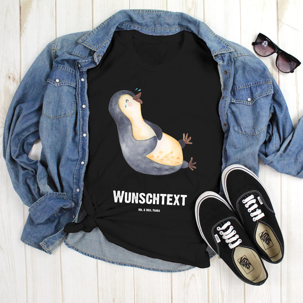 Personalised T-Shirt Penguin Laugh Bedrucken, T-Shirt Personalisiert, T-Shirt mit Aufruck, T-Shirt mit Namen, Wunschtext, Pinguin, Humor, Fröhlich, Lachen, Optimismus, Lustiger Spruch, Pinguine, Fröhlichkeit