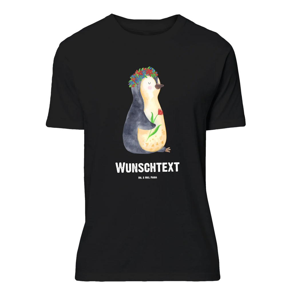 Personalisiertes T-Shirt Pinguin Blumenkranz T-Shirt mit Namen, Frauen, T-Shirt Personalisiert, Männer, T-Shirt mit Aufruck, Wunschtext, Bedrucken, Pinguin, Liebeskummer, Lebenslust, Motivation, Pinguine, Wünsche, Ziele, Geschenkidee, Lebensziele, Blumenkranz, Leben, Universum