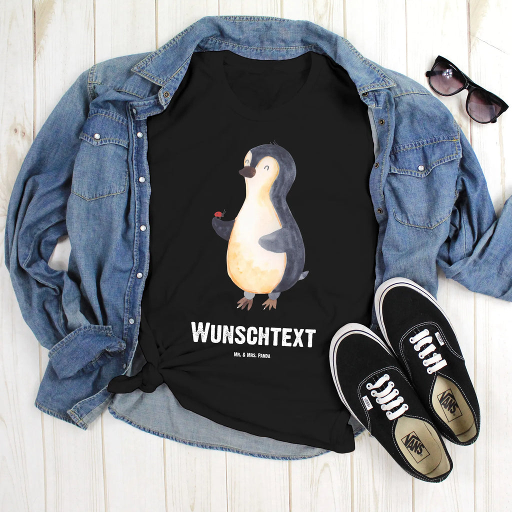 Rozmiar L Personalizowana koszulka Pingwin biedronka T-Shirt Personalisiert, T-Shirt mit Aufruck, Bedrucken, T-Shirt mit Namen, Wunschtext, Pinguin, Liebe, Wunder, Marienkäfer, Glück, Pinguine, Freude, Lebensfreude