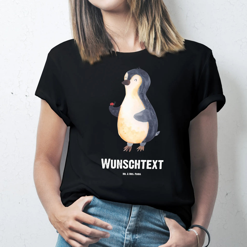 Rozmiar L Personalizowana koszulka Pingwin biedronka T-Shirt Personalisiert, T-Shirt mit Aufruck, Bedrucken, T-Shirt mit Namen, Wunschtext, Pinguin, Liebe, Wunder, Marienkäfer, Glück, Pinguine, Freude, Lebensfreude