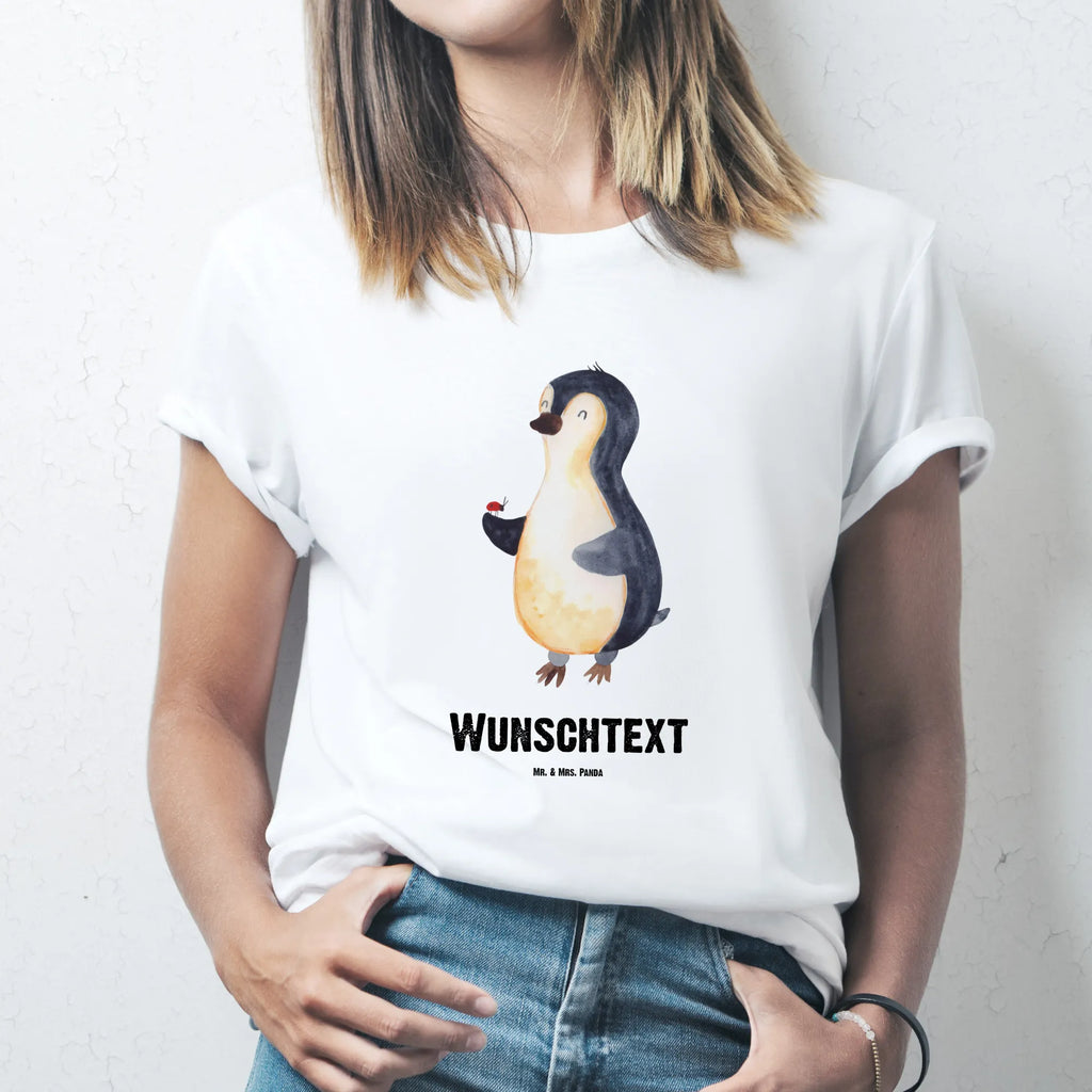 Rozmiar L Personalizowana koszulka Pingwin biedronka T-Shirt Personalisiert, T-Shirt mit Aufruck, Bedrucken, T-Shirt mit Namen, Wunschtext, Pinguin, Liebe, Wunder, Marienkäfer, Glück, Pinguine, Freude, Lebensfreude