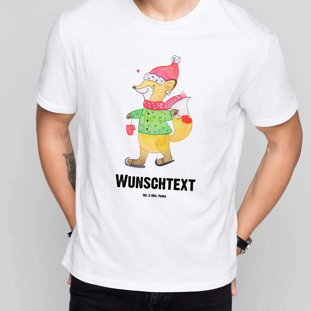 Personalisiertes T-Shirt Fuchs  Schlittschuhe Bedrucken, T-Shirt mit Aufruck, T-Shirt Personalisiert, Wunschtext, T-Shirt mit Namen, Nikolaus, Weihnachtsdeko, Winter, Heiligabend, Advent, Wintermotiv, Weihnachten, Weihnachtsmann, Weihnachtsbaum, Weihnachtszeit, Weihnachtstage, Tannenbaum