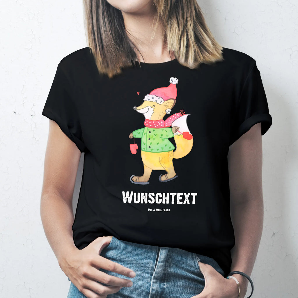 Personalisiertes T-Shirt Fuchs  Schlittschuhe Bedrucken, T-Shirt mit Aufruck, T-Shirt Personalisiert, Wunschtext, T-Shirt mit Namen, Nikolaus, Weihnachtsdeko, Winter, Heiligabend, Advent, Wintermotiv, Weihnachten, Weihnachtsmann, Weihnachtsbaum, Weihnachtszeit, Weihnachtstage, Tannenbaum