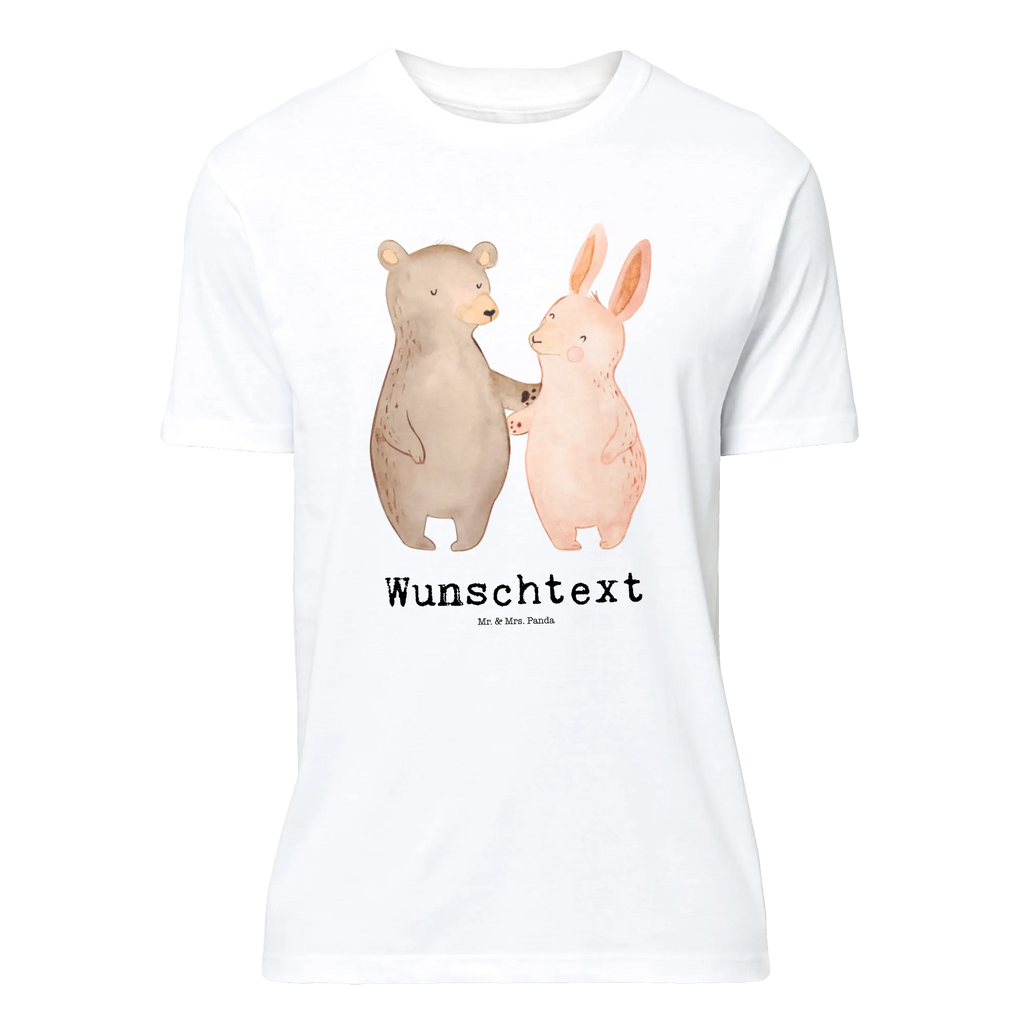 Personalised T-Shirt bear and rabbit Embrace Wunschtext, T-Shirt mit Aufruck, Bedrucken, T-Shirt Personalisiert, T-Shirt mit Namen, Liebe, Freund, Ehefrau, Liebesgeschenk, Heiraten, Hocheitstag, Jahrestag, Verlobung, Heiratsantrag, Partner, Ehemann, Freundin, Hase, Bär, Freunde, Bärchen, Bester Freund, Best Friends
