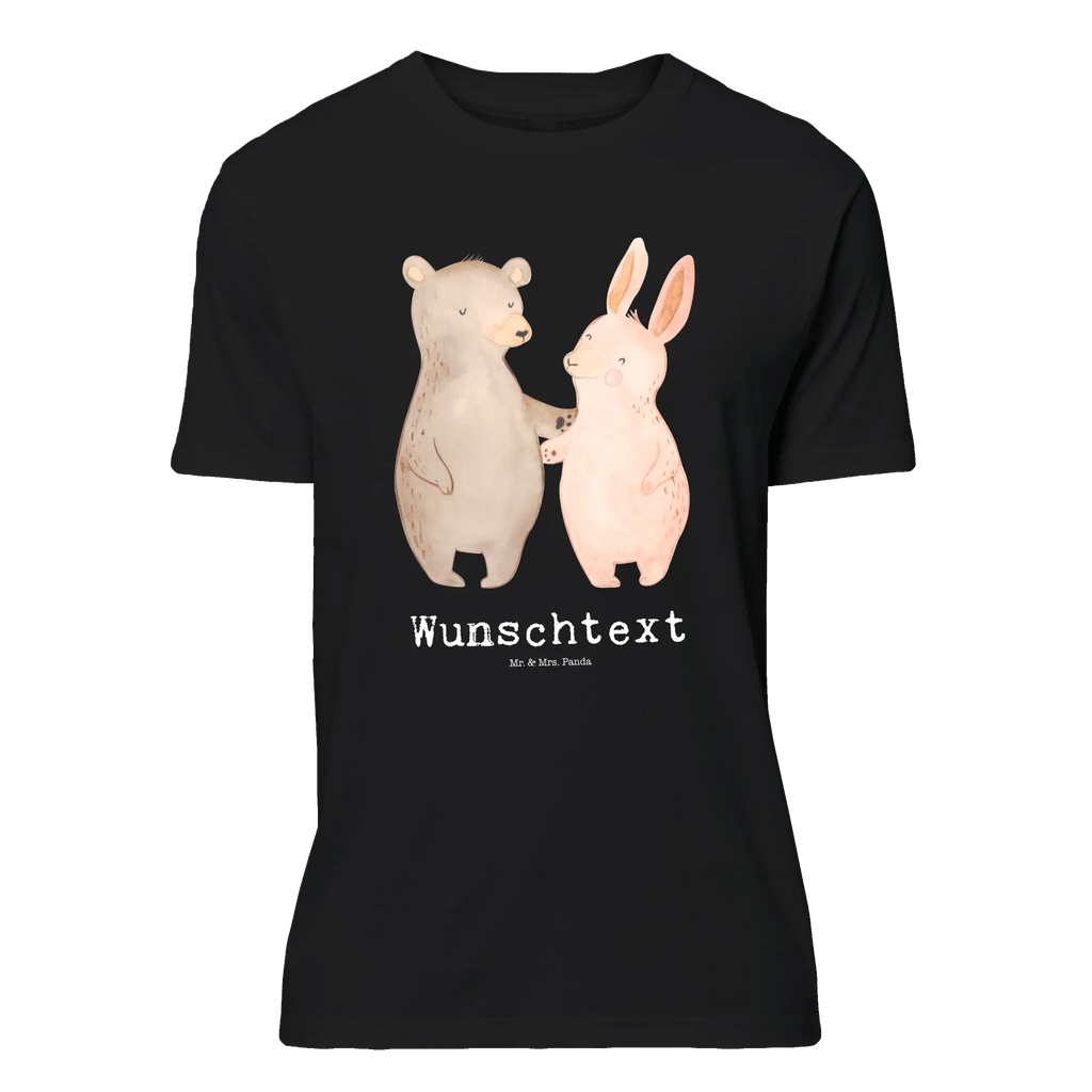 Personalised T-Shirt bear and rabbit Embrace Wunschtext, T-Shirt mit Aufruck, Bedrucken, T-Shirt Personalisiert, T-Shirt mit Namen, Liebe, Freund, Ehefrau, Liebesgeschenk, Heiraten, Hocheitstag, Jahrestag, Verlobung, Heiratsantrag, Partner, Ehemann, Freundin, Hase, Bär, Freunde, Bärchen, Bester Freund, Best Friends