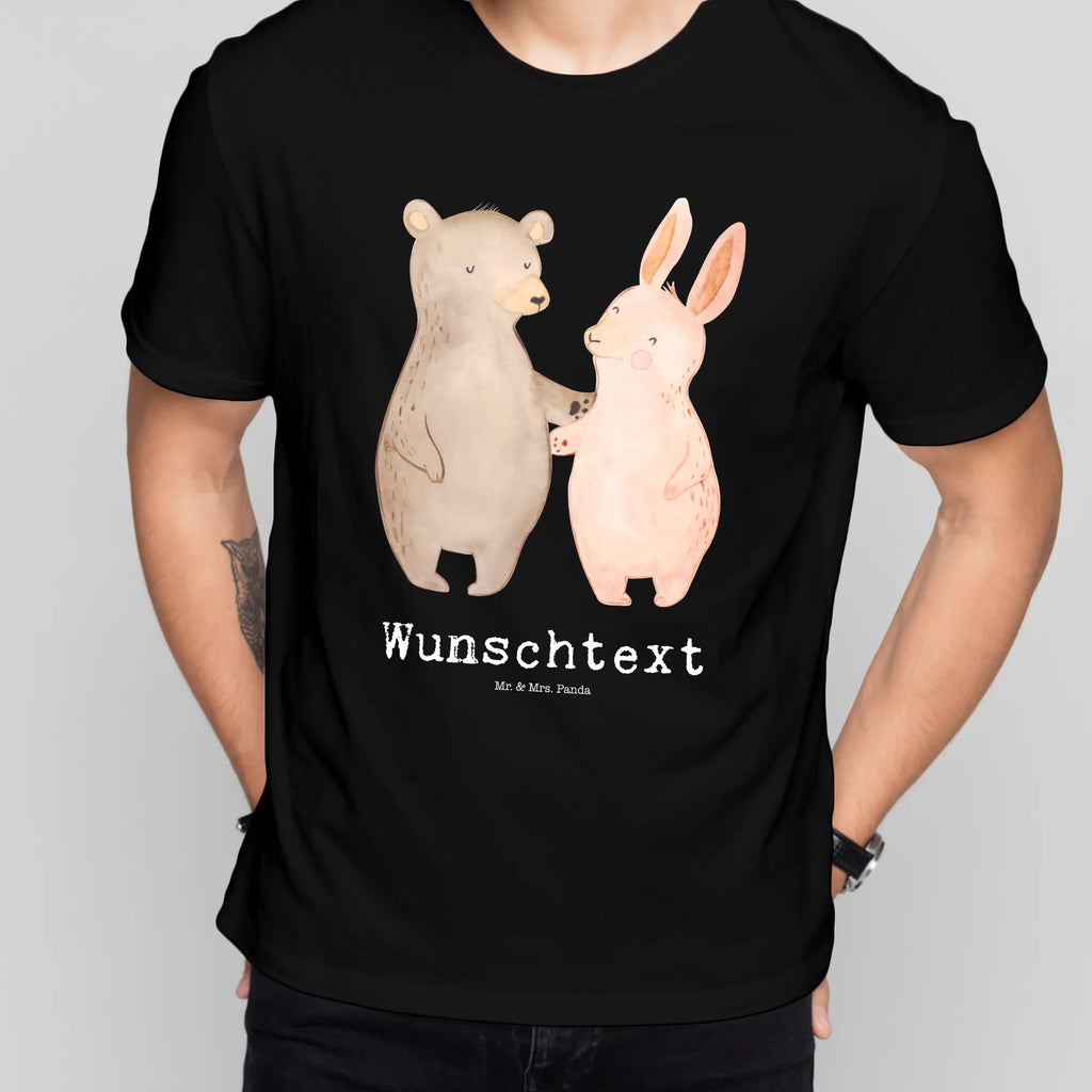 Personalised T-Shirt bear and rabbit Embrace Wunschtext, T-Shirt mit Aufruck, Bedrucken, T-Shirt Personalisiert, T-Shirt mit Namen, Liebe, Freund, Ehefrau, Liebesgeschenk, Heiraten, Hocheitstag, Jahrestag, Verlobung, Heiratsantrag, Partner, Ehemann, Freundin, Hase, Bär, Freunde, Bärchen, Bester Freund, Best Friends
