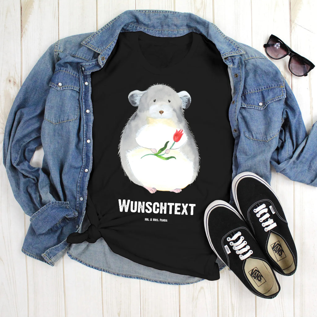 Personalised T-Shirt chinchilla flower T-Shirt Personalisiert, Wunschtext, T-Shirt mit Namen, Bedrucken, T-Shirt mit Aufruck, Lustige Sprüche, Gute Laune, Tiere, Tiermotive, Chaos, Depressionen, Kummer, Glücklichsein, traurig sein, Büro, Chinchillas, Liebeskummer, Chinchilla, Büroalltag