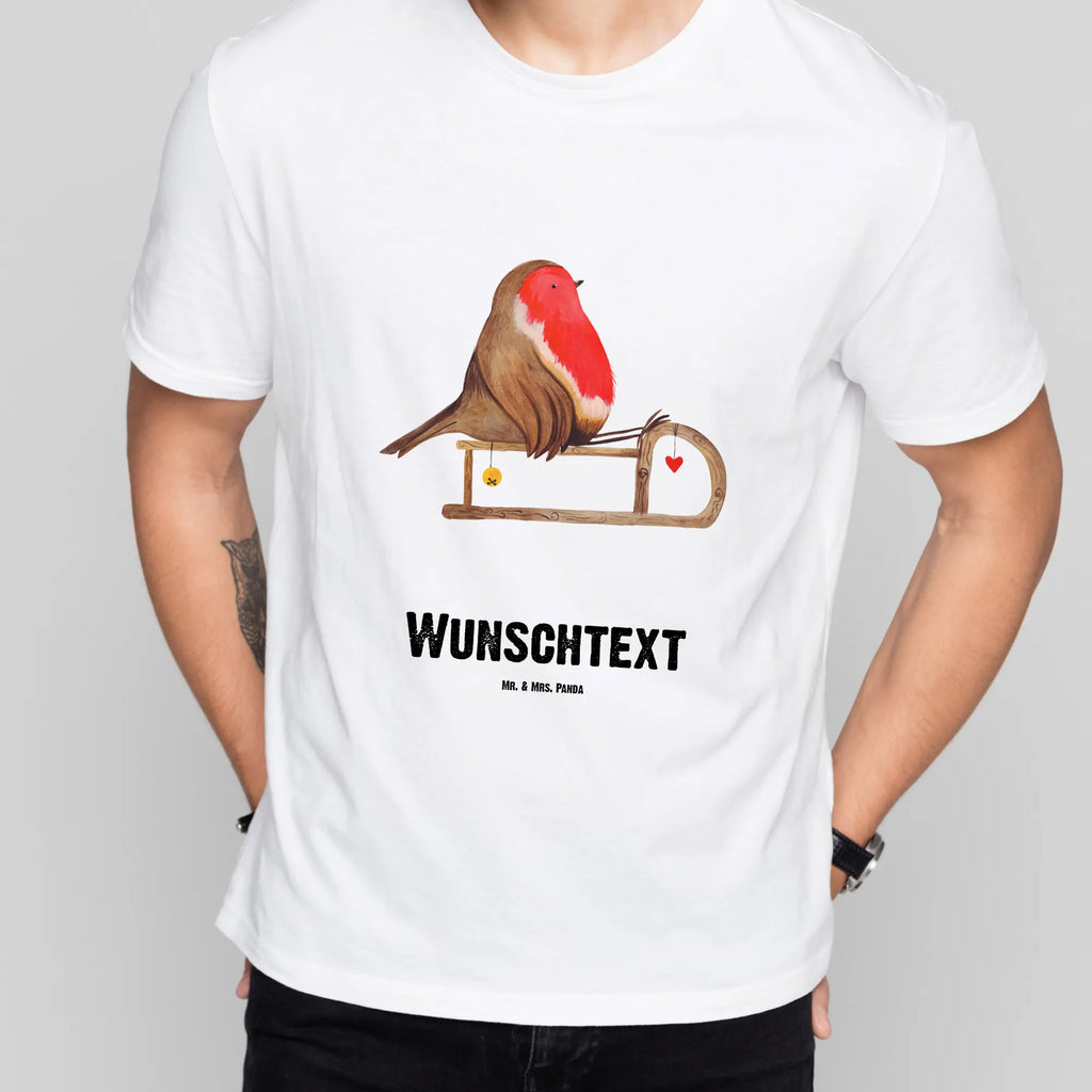 Personalised T-Shirt robin Sleds T-Shirt mit Aufruck, T-Shirt Personalisiert, Wunschtext, Bedrucken, T-Shirt mit Namen, Nikolaus, Weihnachtsdeko, Winter, Heiligabend, Advent, Wintermotiv, Weihnachten, Vogel, Schlitten