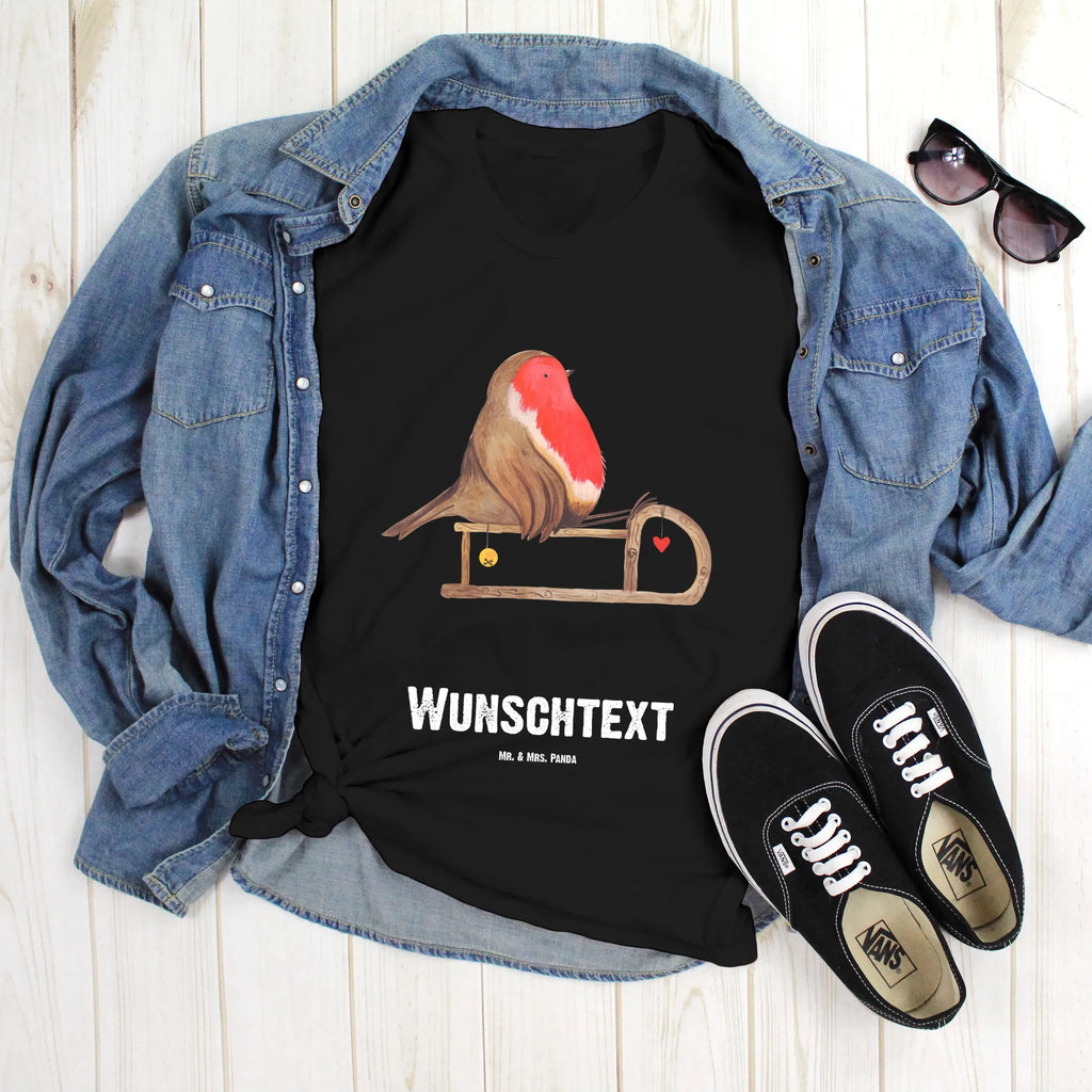 Personalised T-Shirt robin Sleds T-Shirt mit Aufruck, T-Shirt Personalisiert, Wunschtext, Bedrucken, T-Shirt mit Namen, Nikolaus, Weihnachtsdeko, Winter, Heiligabend, Advent, Wintermotiv, Weihnachten, Vogel, Schlitten
