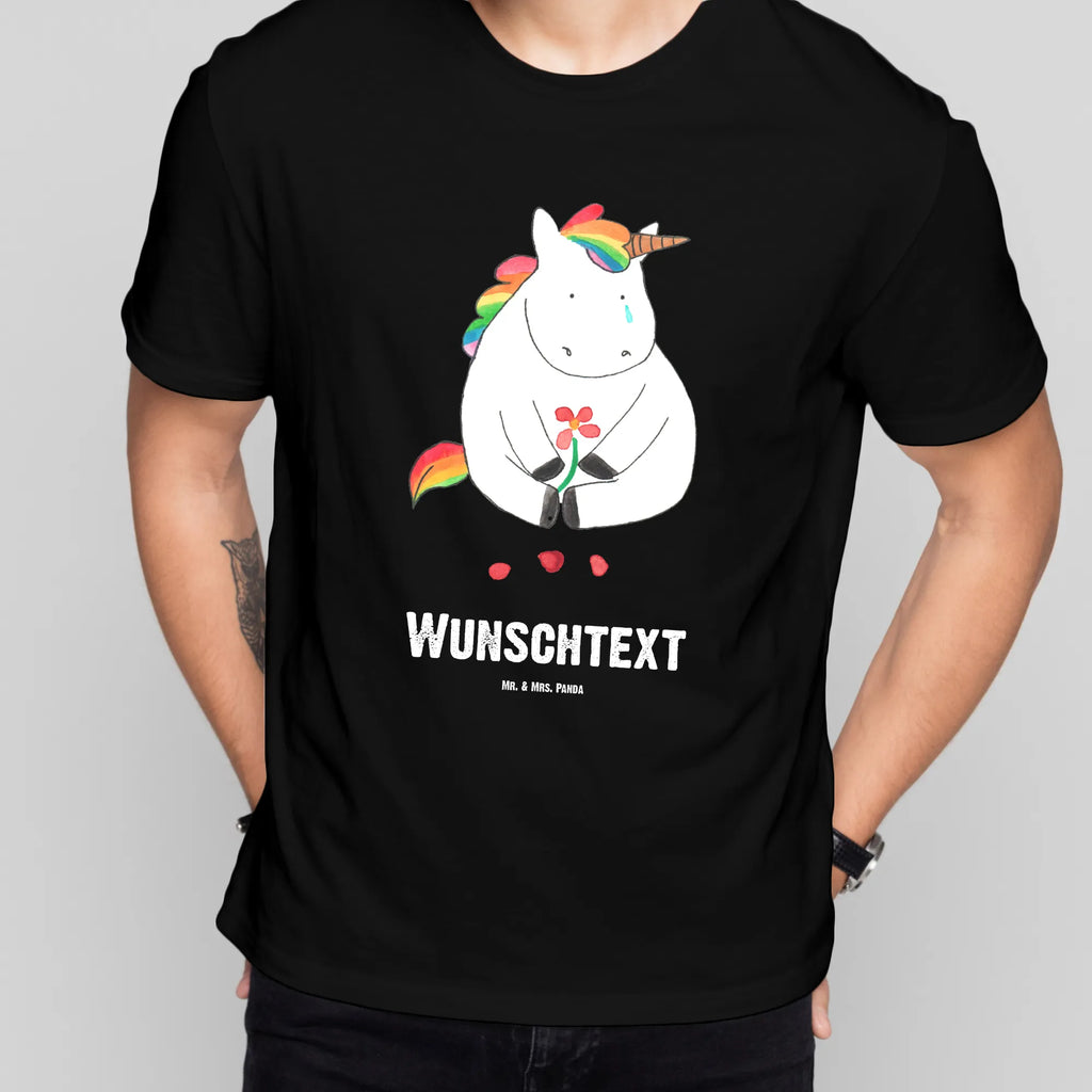Personalised T-Shirt unicorn Sad Wunschtext, T-Shirt mit Namen, T-Shirt Personalisiert, Bedrucken, T-Shirt mit Aufruck, Einhorn Deko, Unicorn, Einhorn, Einhörner, Glitzer, Freunde, Liebe, Trauer, Blume, Trösten. Freundschaft, Grußkarte