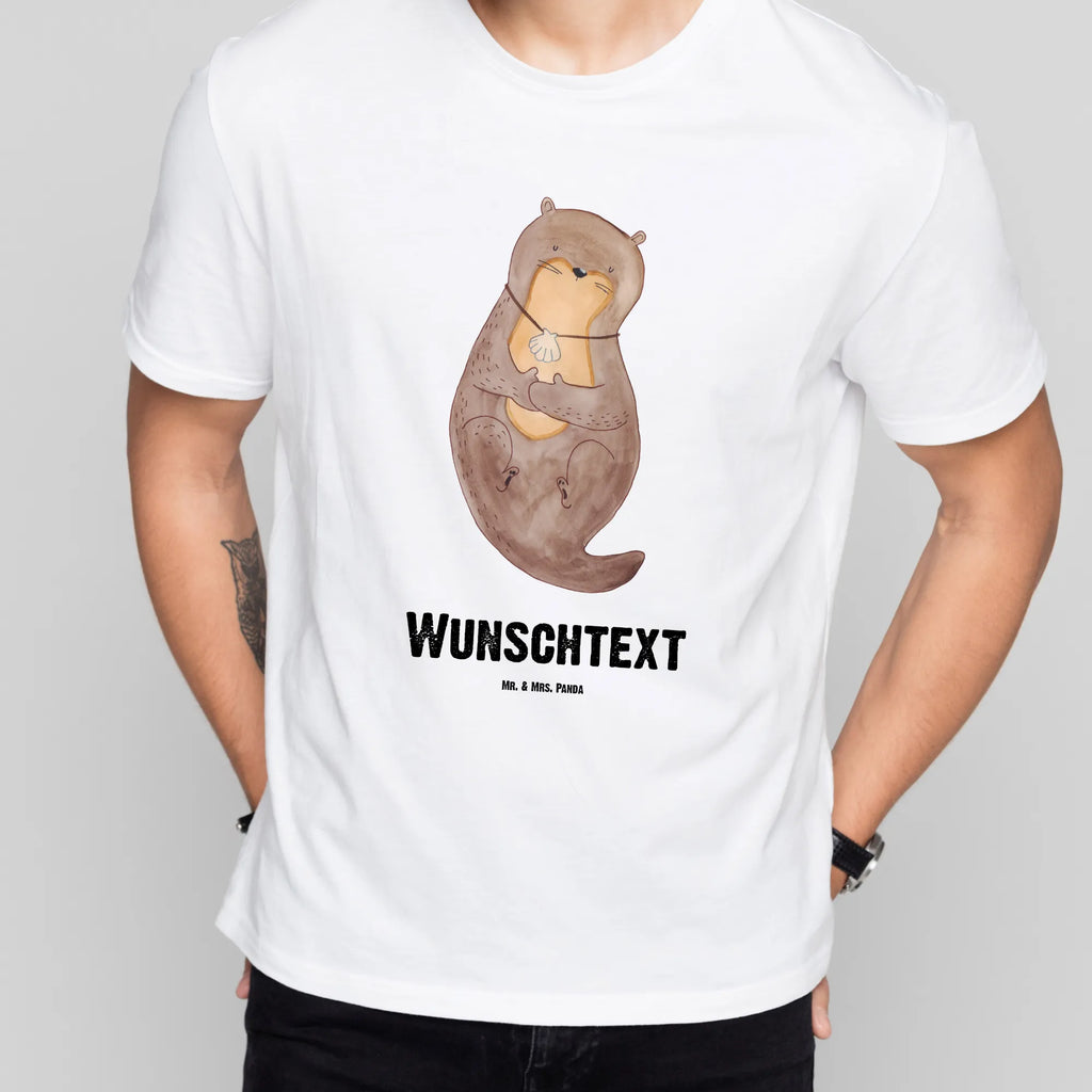 Personalisiertes T-Shirt Otter mit Muschelmedaillon Frauen, Wunschtext, Bedrucken, T-Shirt mit Aufruck, T-Shirt mit Namen, Männer, T-Shirt Personalisiert, Otter, Fischotter, Seeotter, Tagträumen, träumen, Motivation, Büro, Otterliebe, grübeln