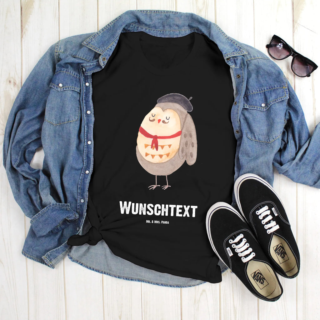 Personalised T-Shirt Owl France Wunschtext, Bedrucken, T-Shirt mit Namen, T-Shirt Personalisiert, T-Shirt mit Aufruck, Eule, Owl, Frankreich, Eule Deko, Spruch Französisch, La Vie Est Belle, Eulen, Spruch schön, Hibou, Das Leben Ist schön