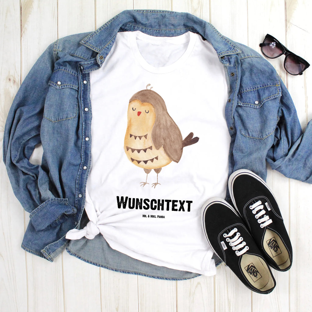 Rozmiar L Personalizowana koszulka sowa zadowolona Wunschtext, T-Shirt mit Aufruck, T-Shirt mit Namen, T-Shirt Personalisiert, Bedrucken, Eule, Romantisch, Geschenk Hochzeitstag, Wortspiel Lustig, Owl, Eule Spruch, Spruch schön, Eule Deko, Liebe Spruch