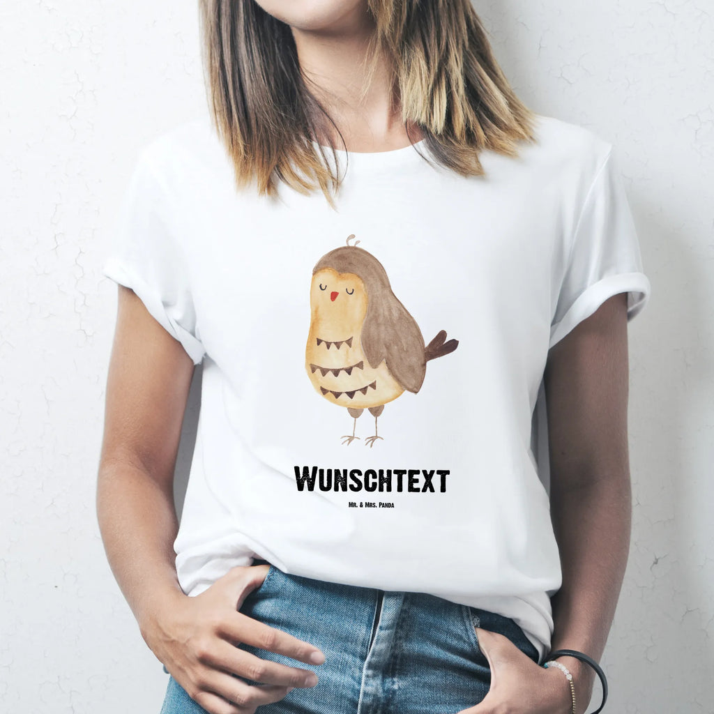 Rozmiar L Personalizowana koszulka sowa zadowolona Wunschtext, T-Shirt mit Aufruck, T-Shirt mit Namen, T-Shirt Personalisiert, Bedrucken, Eule, Romantisch, Geschenk Hochzeitstag, Wortspiel Lustig, Owl, Eule Spruch, Spruch schön, Eule Deko, Liebe Spruch