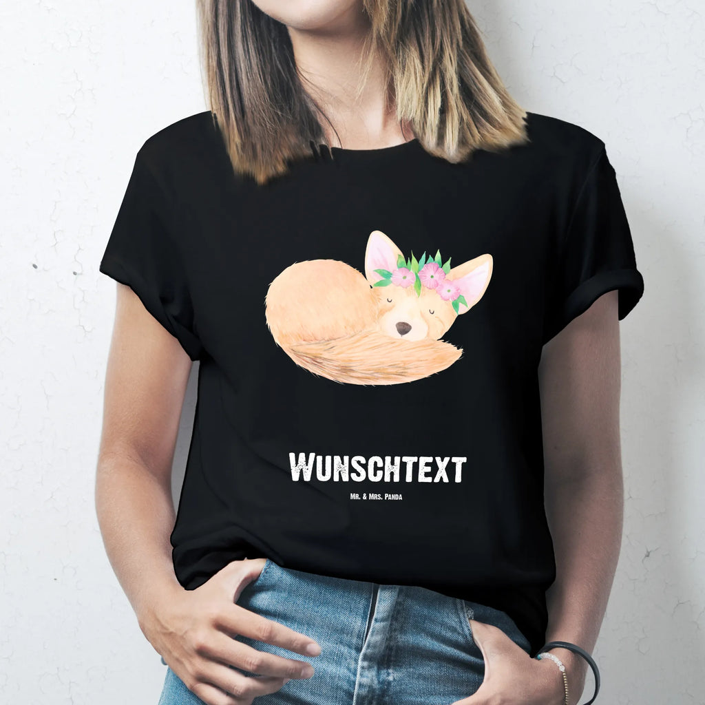 Personalised T-Shirt desert fox Flower Bedrucken, Männer, T-Shirt mit Aufruck, Wunschtext, T-Shirt mit Namen, T-Shirt Personalisiert, Frauen, Wildtiere, Afrika, Blumen, Wüste, Glücklich, Blumenkranz, Wüstenfuchs
