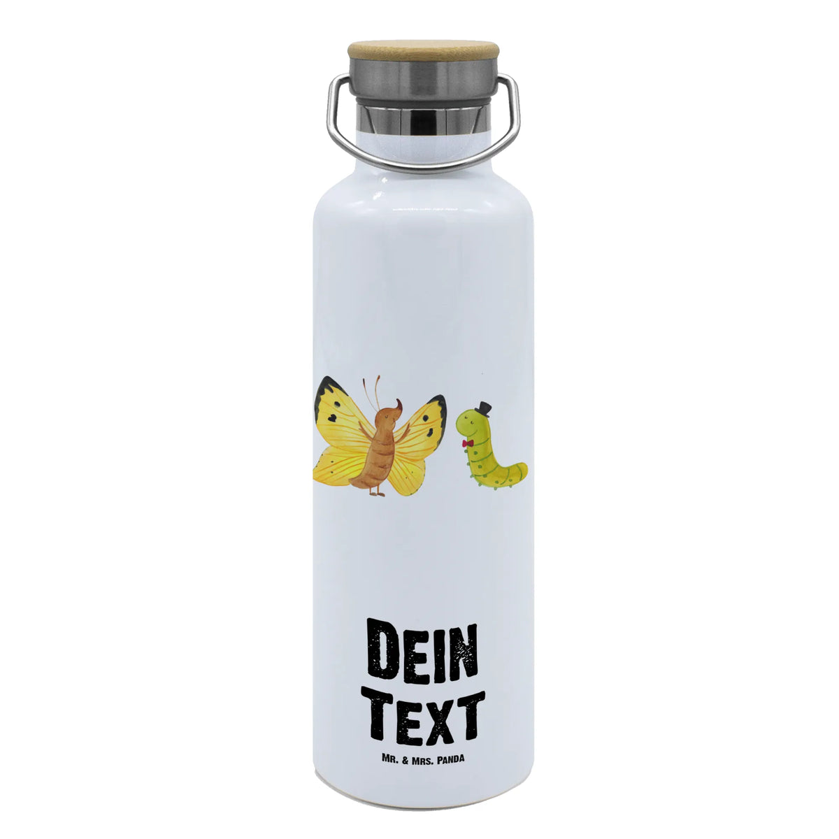 Personalised drinks bottle Caterpillar butterfly small animals, cute, funny, cute animal motives, hand drawn, small world, funny sayings, good mood, happy, gifts, gift ideas, special gifts, animal lover, card, Caterpillar, growing up, beauty, development, lemon butterfly, hat, butterfly, cocoon