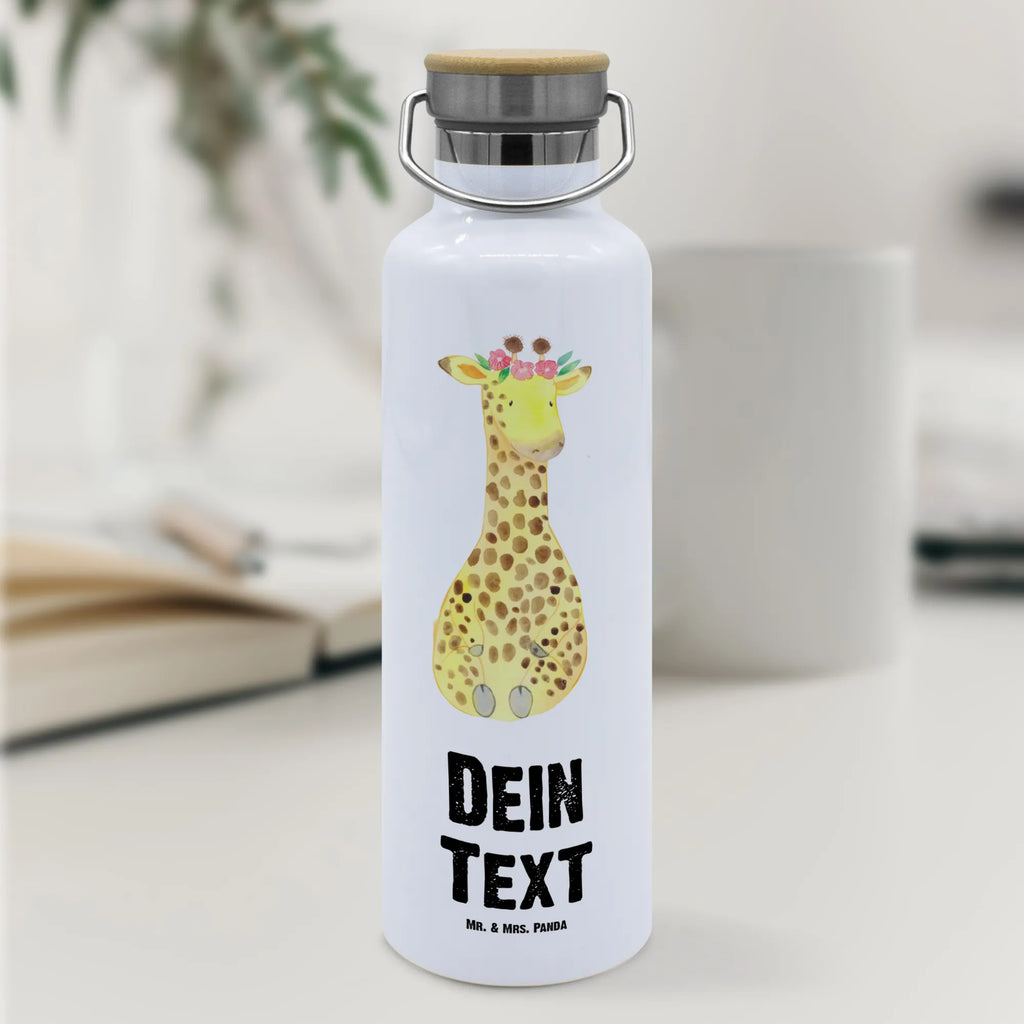 Personalised drinks bottle giraffe flower wreath Africa, wreath of flowers, self-love, friend, adventurer, giraffe