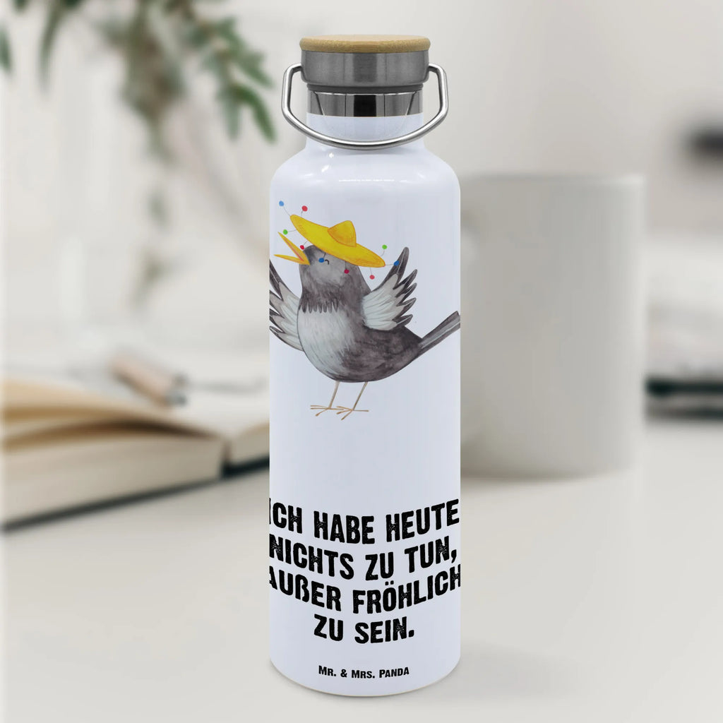 Drinks bottle Crow sombrero small animals, cute, funny, cute animal motives, hand drawn, small world, funny sayings, good mood, happy, gifts, gift ideas, special gifts, animal lover, card, Birds, Be happy, Bird, Happiness Saying, Magpie, Motivation, Raven, Saying positive