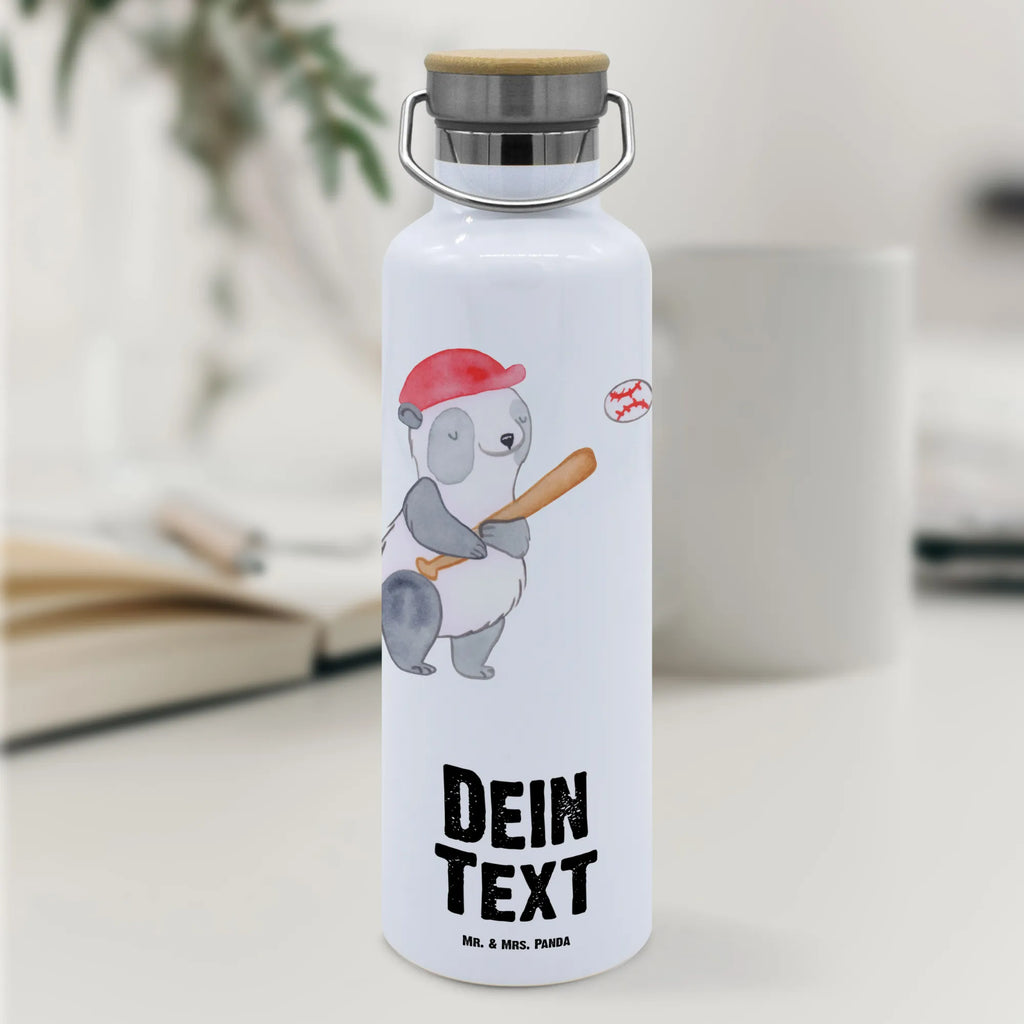 Personalised drinks bottle panda playing baseball Gift, sport, hobby, giving, thank you, award, profit, athlete, ball sports, baseball field, baseball club, baseball match, play baseball, baseball games