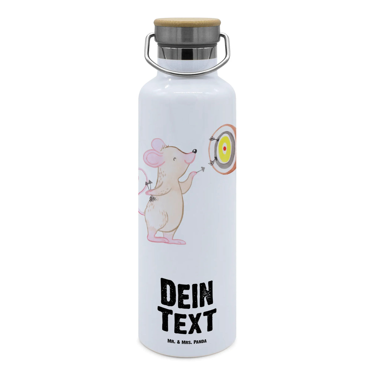 Personalised drinks bottle Mouse play darts Gift, giving, thank you, award, profit, athlete, darts tournament, Play darts