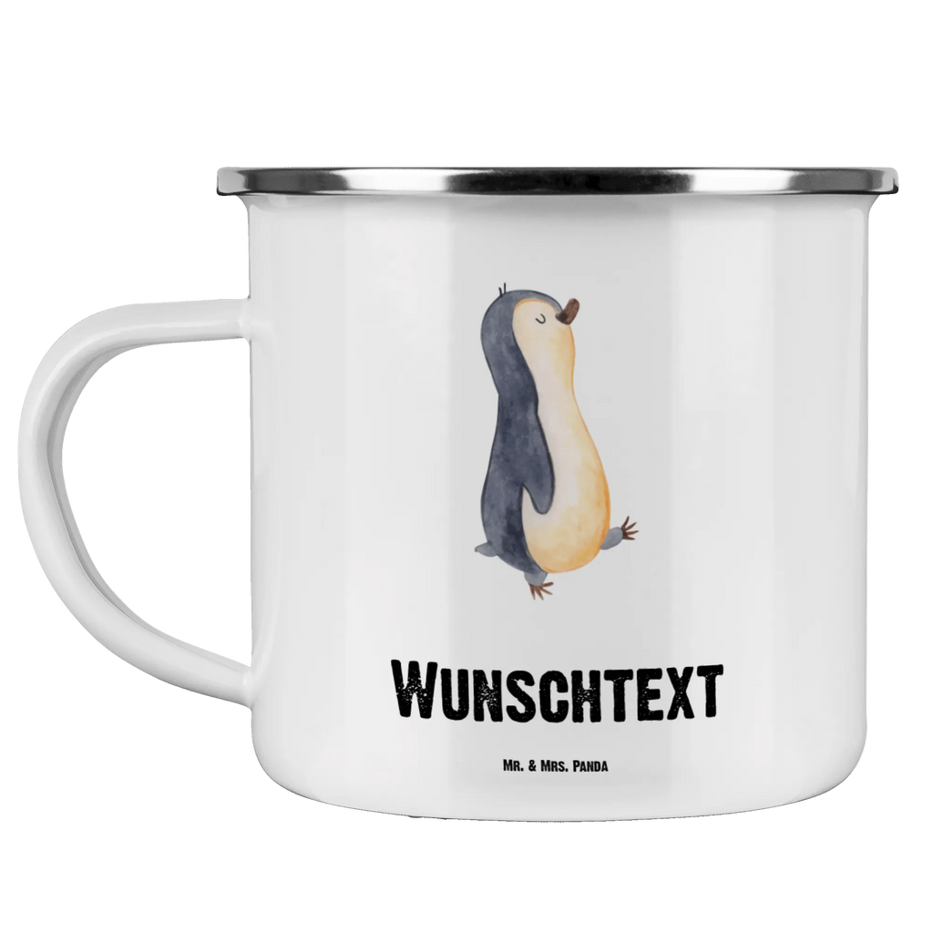 Personalisierte Emaille Tasse Pinguin marschierend tasse bedrucken, tasse selbst gestalten, Namenstasse, Campingtasse bedrucken, personalisierte tasse, tasse mit namen, Campingtasse personalisiert, tassen bedrucken, Emaille Tasse personalisiert, Campinggeschirr personalsisert, Emaille Tasse mit Namen, personalisierte tassen, Pinguin, Pinguine, Langschläfer, Familie, Schwester, Frühaufsteher, Bruder