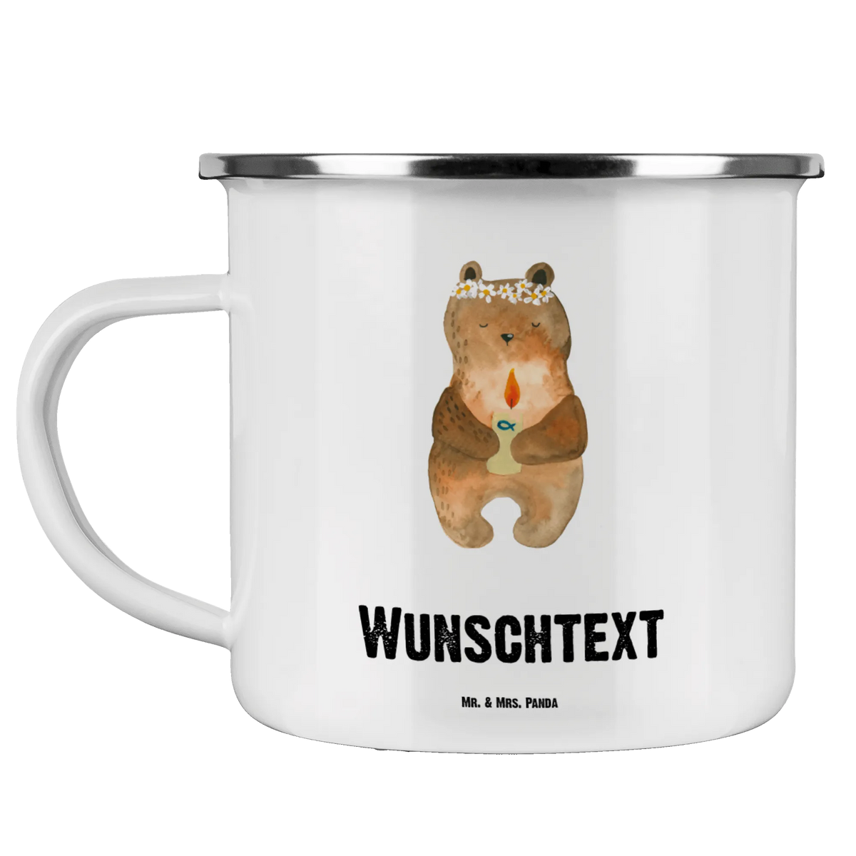 Personalised enamel cup bear communion bear, teddy, teddy bear, cuddly toy, catholic, communion, baptismal candle, God's blessing