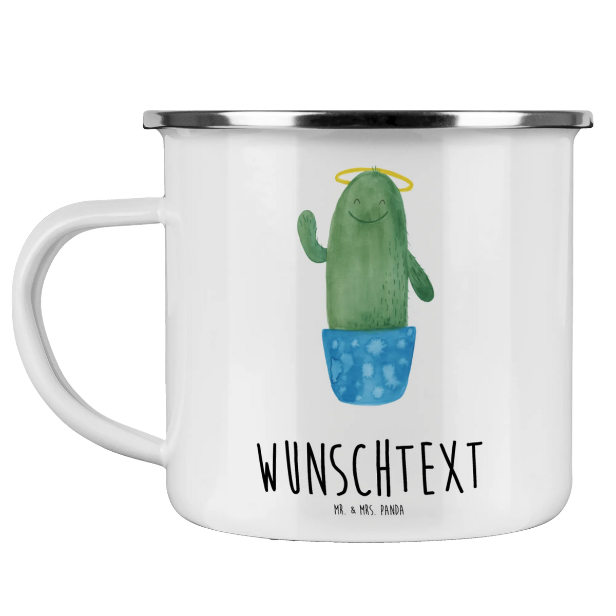 Personalised enamel cup cactus Holy cactus, cactuses, plants, cactus plant, small green cactus, parents, sisters, halo, brother, sister, girlfriend, child, cheeky, family, funny