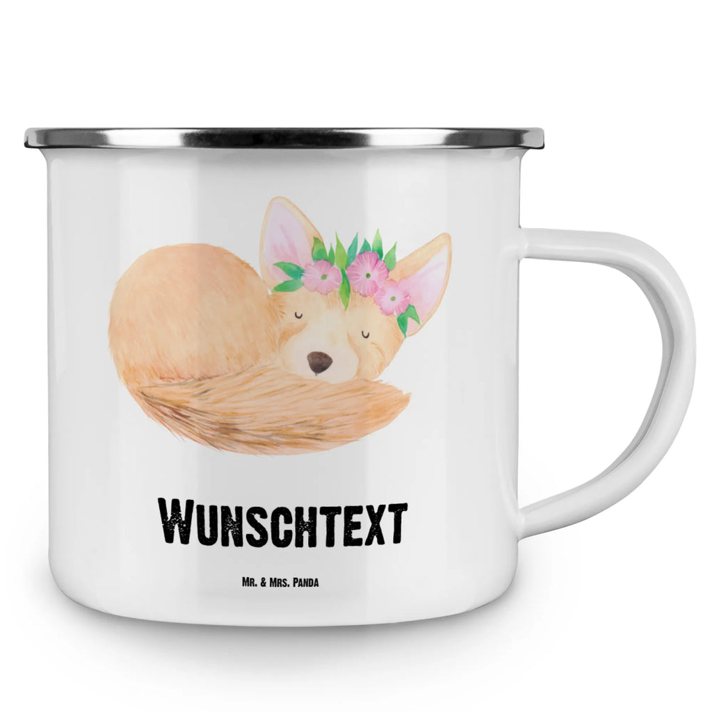 Personalisierte Emaille Tasse Wüstenfuchs Blumenkranz tasse bedrucken, personalisierte tasse, tasse mit namen, personalisierte tassen, tasse selbst gestalten, tassen bedrucken, Emaille Tasse mit Namen, Campingtasse personalisiert, Emaille Tasse personalisiert, Campinggeschirr personalsisert, Campingtasse bedrucken, Namenstasse, Afrika, Wildtiere, Blumenkranz, Blumen, Wüste, Glücklich, Wüstenfuchs
