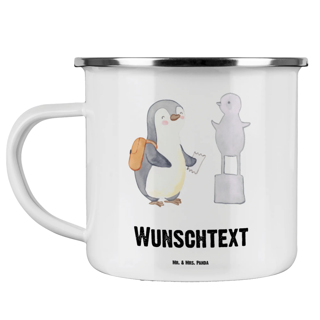 Personalised enamel cup penguin to visit a museum Gift, sport, hobby, giving, thank you, award, profit, athlete, Visit museum, museums