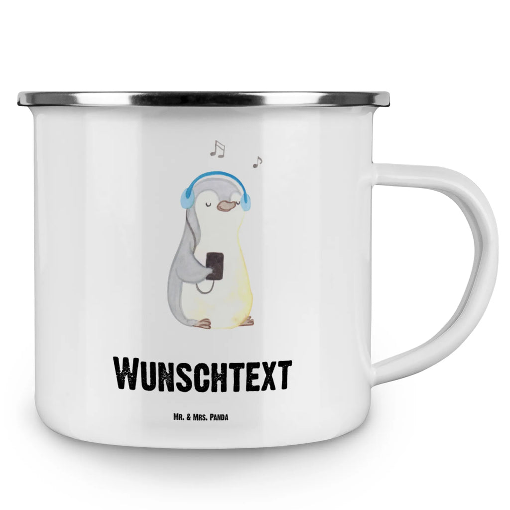 Spersonalizowany kubek emaliowany Pingwin Słuchać muzyki Prezent, Sport, Dyscyplina sportowa, Hobby, Darować, Dziękuję, Dzięki, Wyróżnienie, Wygrana, Sportowiec