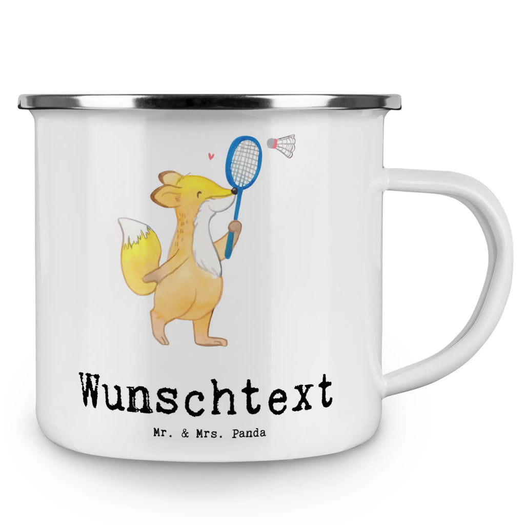 Personalisierte Emaille Tasse Fuchs Federball spielen Campinggeschirr personalsisert, tasse selbst gestalten, Campingtasse personalisiert, tassen bedrucken, tasse bedrucken, Emaille Tasse mit Namen, Namenstasse, Emaille Tasse personalisiert, tasse mit namen, personalisierte tassen, personalisierte tasse, Campingtasse bedrucken, Geschenk, Sport, Sportart, Hobby, Schenken, Danke, Dankeschön, Auszeichnung, Gewinn, Sportler, Badminton, Federball spielen