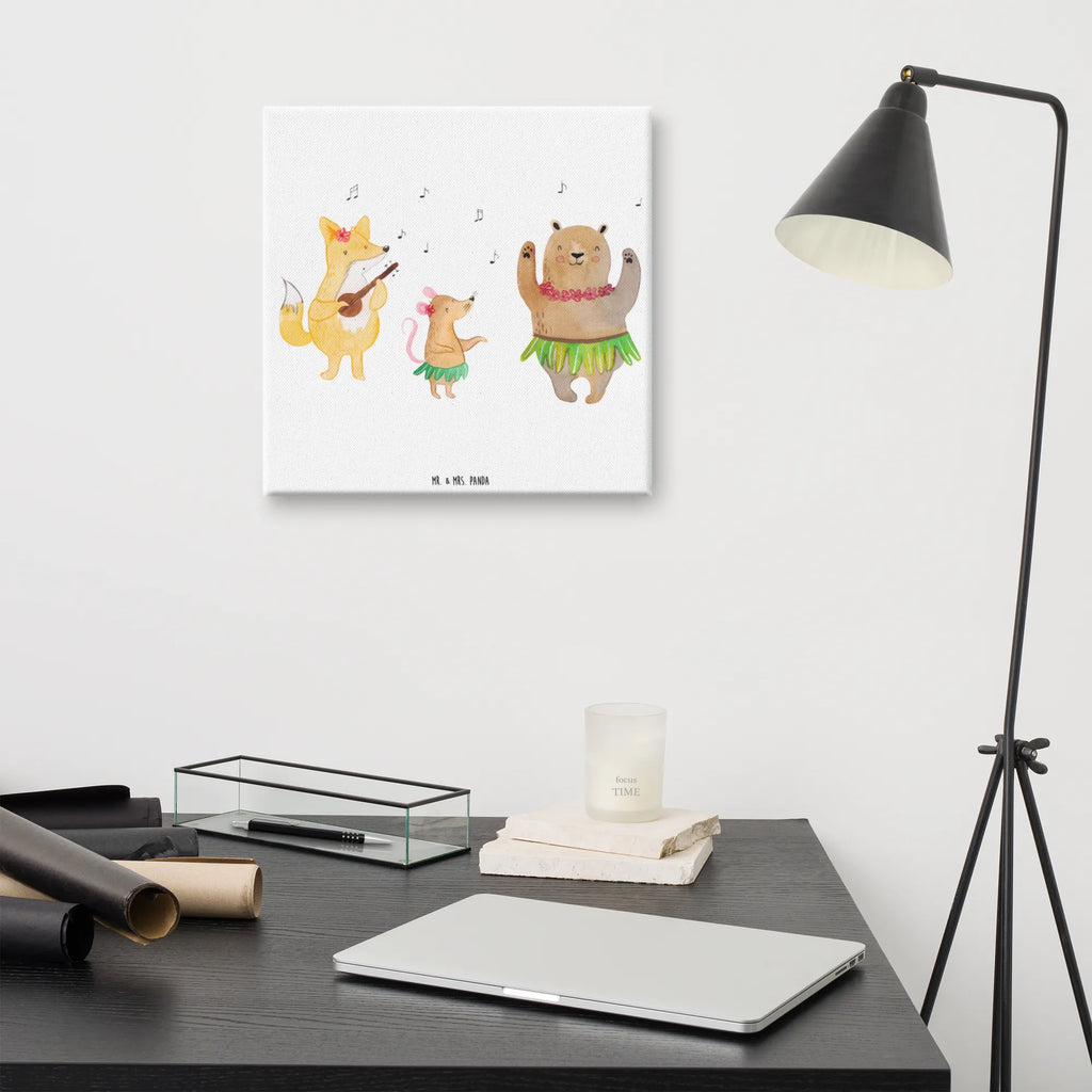 Leinwand Bild Waldtiere Aloha Kunstdruck, Leinwand, Lustige Sprüche, Tiere, Tiermotive, Gute Laune, Waldtiere, Aloha, Tanzen, Hase, Bär, Igel, Musik, Leben, Lachen, Wald