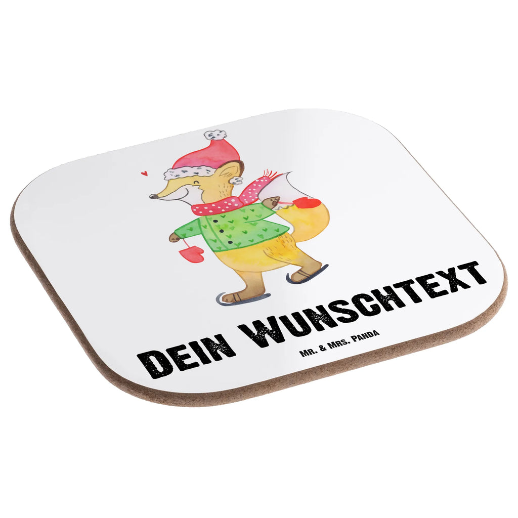 Personalised coaster Fox skates Winter, Christmas, Christmas time, snow, christmas eve, christmas days, winter, santa claus, christmas present, christmas, fir tree, christmas tree, christmas time