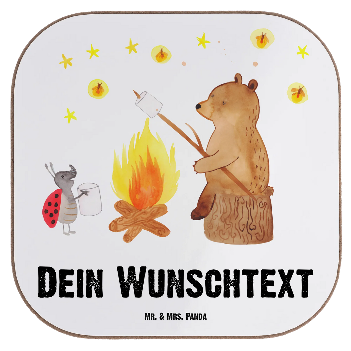 Personalised coaster Bear & Ladybird campfire bear, teddy, teddy bear, cuddly toy, Campfire