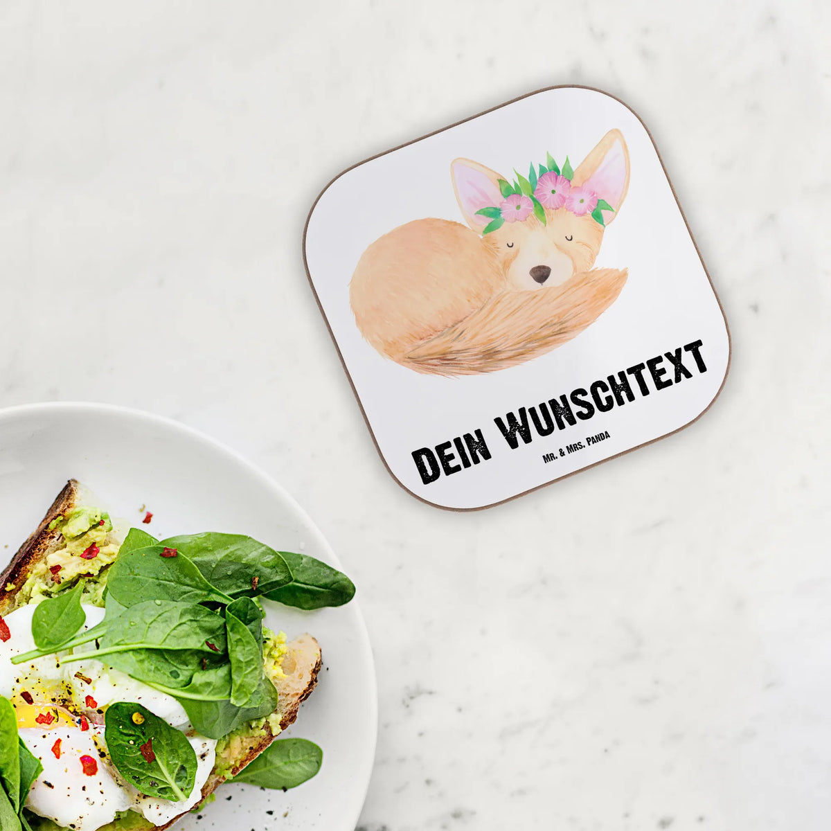 Personalised coaster desert fox Flower Africa, flowers, desert fox, happy, wreath of flowers, desert