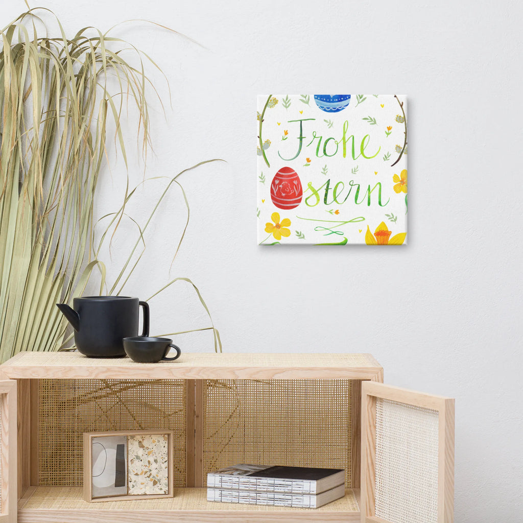 Leinwand Bild Frohe Ostern Wanddeko, Dekoration, Bild, Leinwand, Kunstdruck, Ostern, Osterhase, Ostergeschenke, Osternest, Osterdeko, Geschenke zu Ostern, Ostern Geschenk, Ostergeschenke Kinder, Ostern Kinder, Osterei, bemalte Ostereier, Frohe Ostern, Osterblume, Weidenkätzchen. Lettering, Ostergrüße