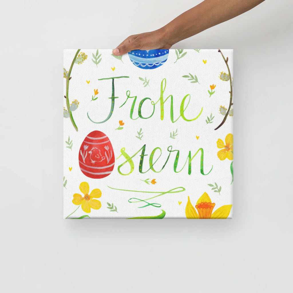 Leinwand Bild Frohe Ostern Wanddeko, Dekoration, Bild, Leinwand, Kunstdruck, Ostern, Osterhase, Ostergeschenke, Osternest, Osterdeko, Geschenke zu Ostern, Ostern Geschenk, Ostergeschenke Kinder, Ostern Kinder, Osterei, bemalte Ostereier, Frohe Ostern, Osterblume, Weidenkätzchen. Lettering, Ostergrüße