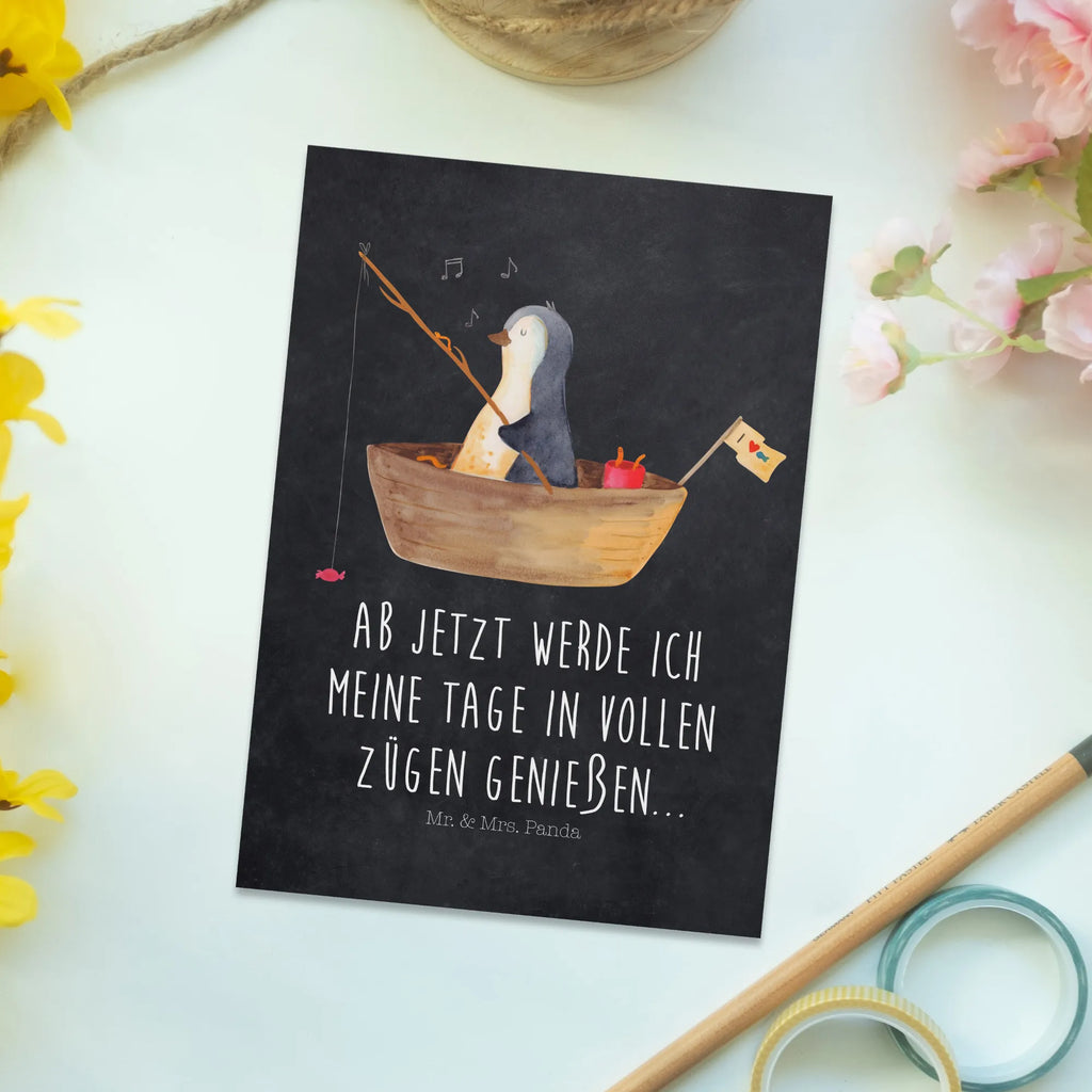 Postkarte Pinguin Angelboot Ansichtskarten, Fotokarte, Designkarte, spruchkarte, bildkarte, Kunstkarten, Grußkarte, Motivkarte, Postkarten, einzelkarte, Ansichtskarte, kunstkarte, Postkarte, Pinguin, Angelboot, Neustart, Lebenslust, Geschenkidee Liebeskummer, Motivation, Pinguine, Angeln, Genießen, Trennung, Scheidung, Neuanfang, Boot, Leben