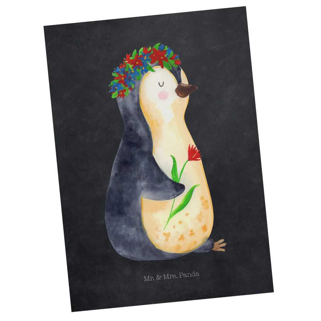 Postcard Penguin Flower North Pole, Penguins, goals in life, lovesickness, penguins, gift idea, wishes, wreath of flowers, love of life, universe, goals
