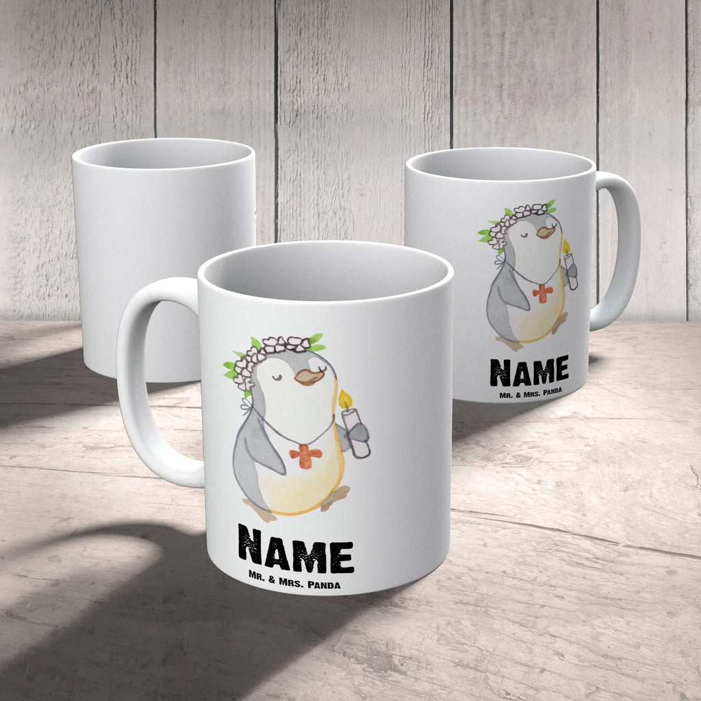 Personalisierte Tasse Pinguin Kommunion Mädchen Tasse, Personalisierte Tasse, Wunschname, Drucken, Namenstasse, Tasse mit Namen, Namen, Personalisiert, Kommunion, Konfirmation, Jugendweihe, Konfirmation Geschenk, Alles Gute, Gläubig, Gott