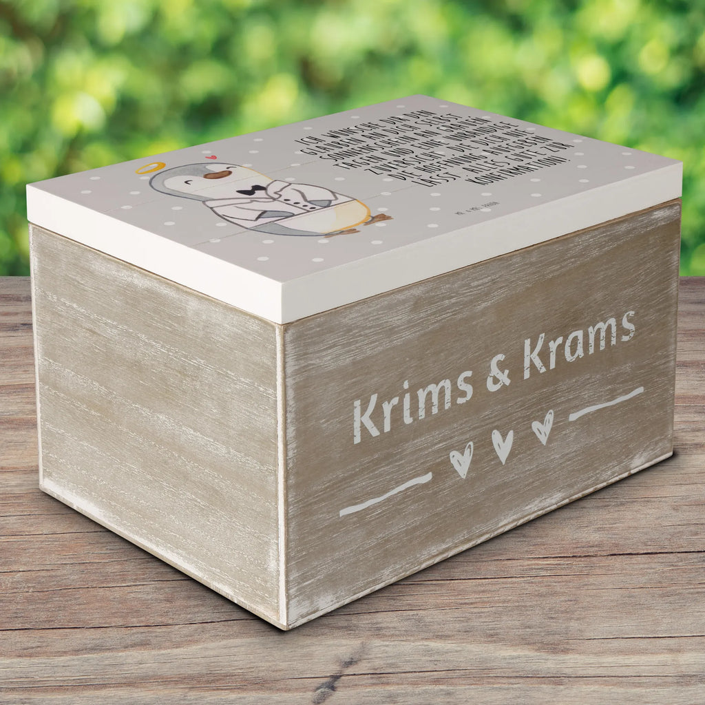 Holzkiste Pinguin Konfirmation Hemd Schatulle, Kiste, Dekokiste, Holzkiste, XXL, Aufbewahrungsbox, Geschenkbox, Truhe, Erinnerungskiste, Geschenkdose, Schatzkiste, Erinnerungsbox, Konfirmation, Kommunion, Jugendweihe, Konfirmation Geschenk, Vertrauen, Hoffnung, Sonnenschein, Zuversicht
