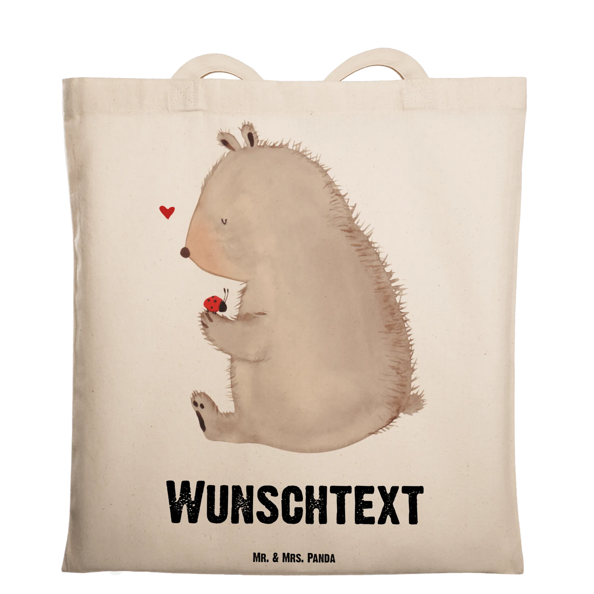 Personalised tote bag bear ladybug cuddly toy, teddy bear, freedom, ladybird, life is beautiful