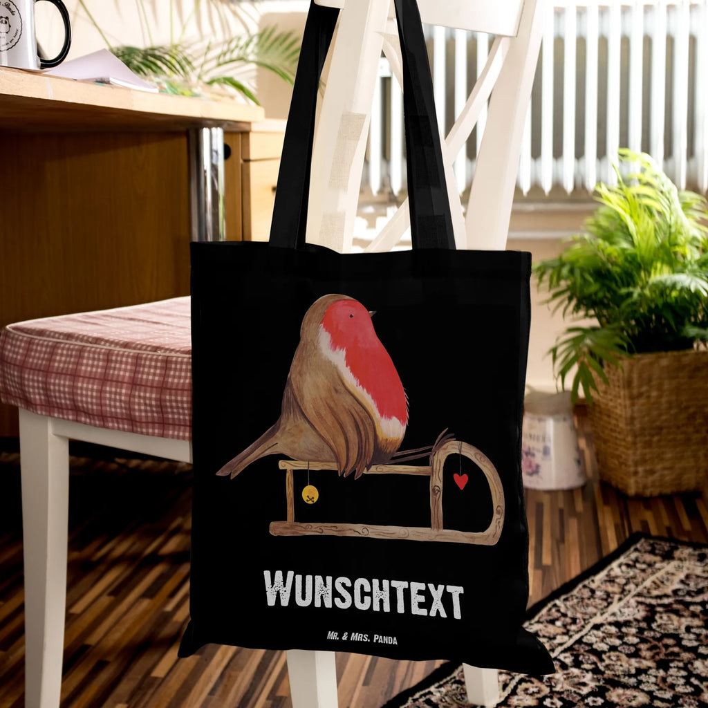 Personalised tote bag robin Sleds Winter, Christmas, Christmas time, snow, sleigh, bird