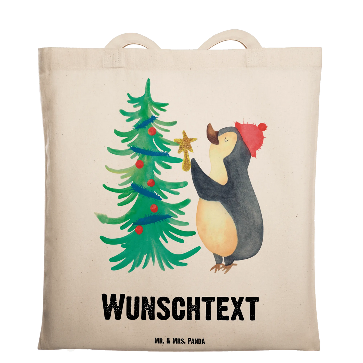 Personalised tote bag penguin Christmas tree Christmas time, snow