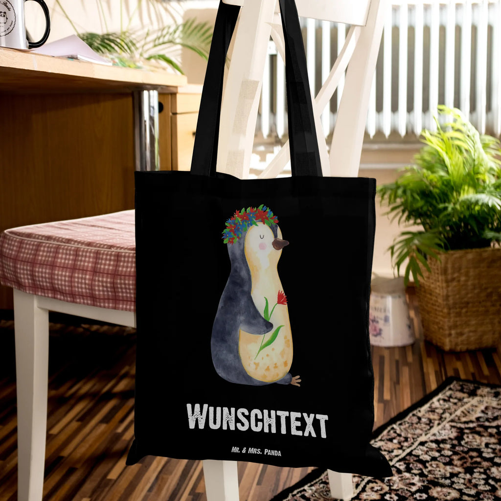 Personalisierte Tragetasche Pinguin Blumenkranz Tüte, Personalisierter Jutebeutel, Personalisierte Tasche, Personalisierte Kindergartentasche, Umhängetasche, Tragetasche mit Namen, Strandtasche, Personalisierte Jutetasche, Einkaufsbeutel, Stoffbeutel mit Namen, Personalisierter Beutel, Personalisierte Beuteltasche, Shopper, Personalisierter Stoffbeutel, Einkaufstasche mit Namen, Schultertasche, Personalisierte Einkaufstasche, Pinguin, Geschenkidee, Motivation, Ziele, Wünsche, Pinguine, Liebeskummer, Lebenslust, Universum, Lebensziele, Leben, Blumenkranz