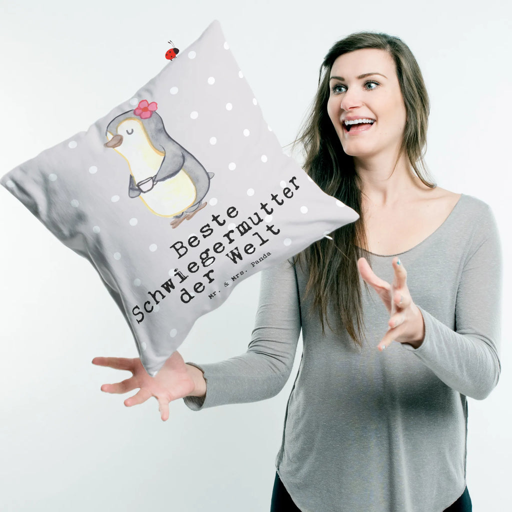 Cushion penguin Best mother in law in the world 40x40, settee, pillow case, bed, sofa, couch, bedroom, pillows, cushion, soft, Pillow, fluffy, 40 x 40, pad, for, thank you, gift, giving, birthday, birthday present, gift idea, souvenir, make you happy, gift tip, by marriage, mother, mother-in-law, Mother-in-law, parents-in-law, mom, spouse&#39;s mother