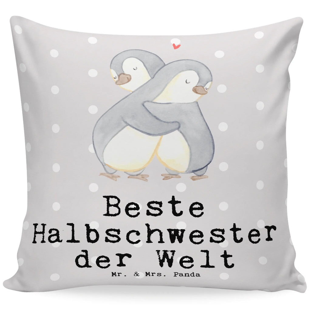 Cushion penguin Best Half Sister in the World pad, settee, pillow case, couch, sofa, 40x40, Pillow, 40 x 40, fluffy, bed, cushion, soft, pillows, bedroom, for, thank you, gift, giving, birthday, birthday present, gift idea, souvenir, make you happy, gift tip, Family, Love, Sister, Step Sister, Sibling, Children, Half Sister, Daughter, Trifle, Gift, Step Sibling, Best
