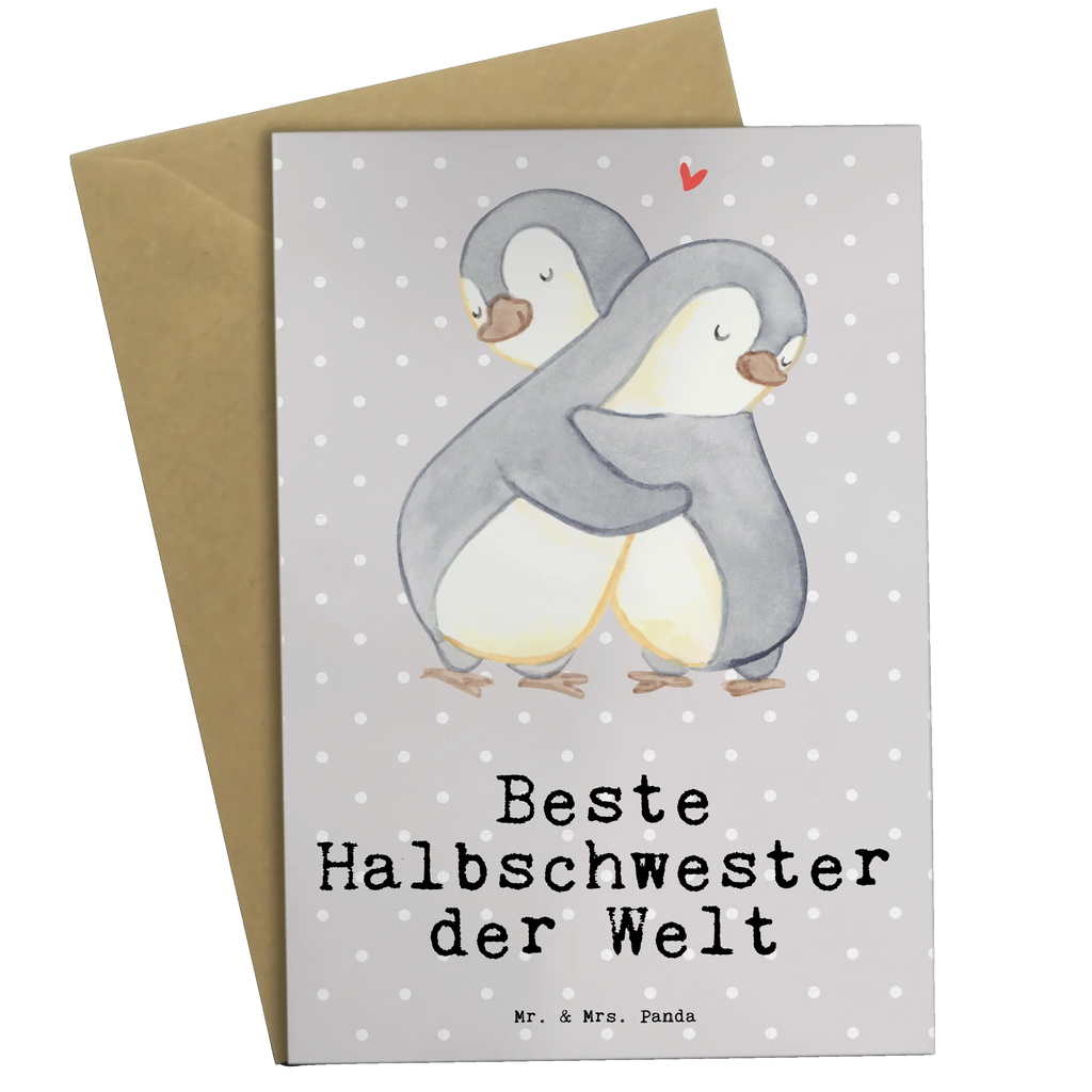 Greetings card penguin Best Half Sister in the World birthday card, greeting card, folding card, wedding card, invitation card, for, thank you, gift, giving, birthday, birthday present, gift idea, souvenir, make you happy, gift tip, Sibling, Step Sibling, Trifle, Family, Best, Gift, Daughter, Sister, Love, Children, Step Sister, Half Sister