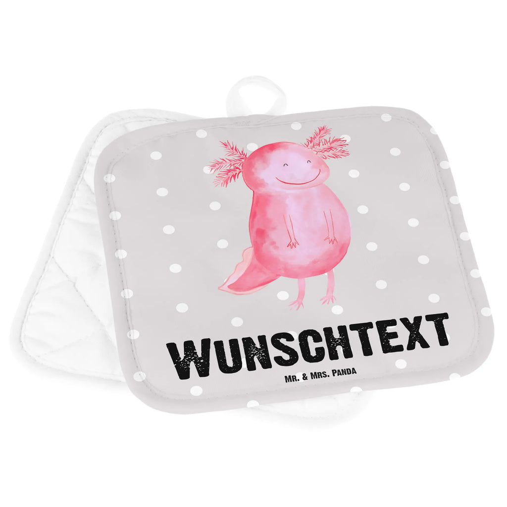 Personalisierte Topflappen Axolotl glücklich Topflappen mit Namen, Namensaufdruck, Topflappen personalisiert, Topflappen Set personalisiert, Personalisierte Topfuntersetzer, Personalisierter Ofenhandschuh, Axolotl, Molch, Lurche, Motivation, gute Laune, Lurch, Axolot, Schwanzlurch