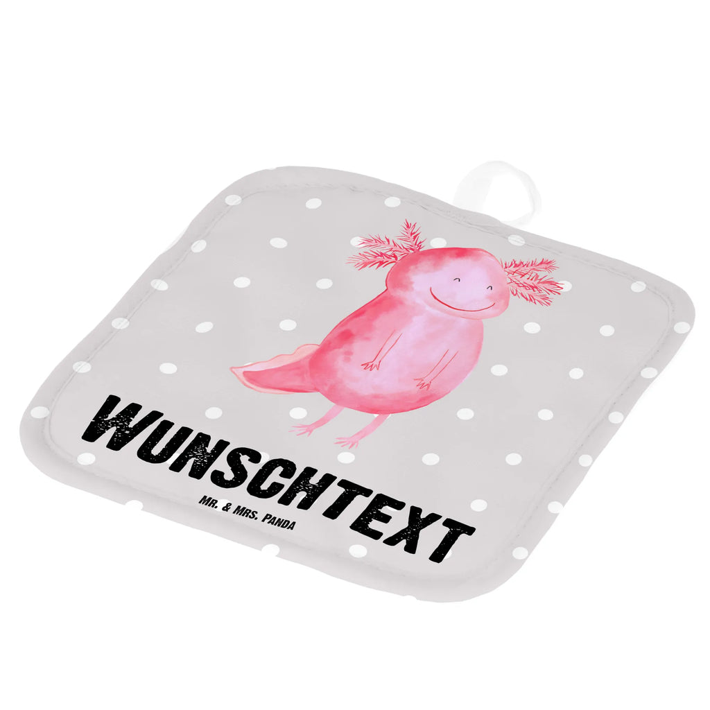 Personalisierte Topflappen Axolotl glücklich Topflappen mit Namen, Namensaufdruck, Topflappen personalisiert, Topflappen Set personalisiert, Personalisierte Topfuntersetzer, Personalisierter Ofenhandschuh, Axolotl, Molch, Lurche, Motivation, gute Laune, Lurch, Axolot, Schwanzlurch